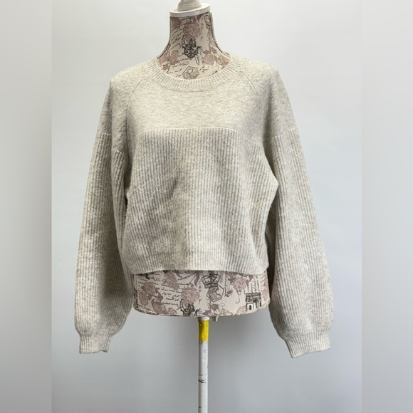 TOPSHOP Cream mixed stitch balloon sleeve crop sweater size S - Picture 7 of 14